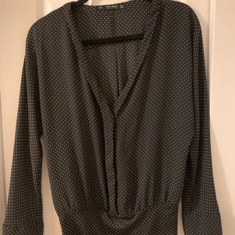 Zara navy polka dot bodysuit blouse